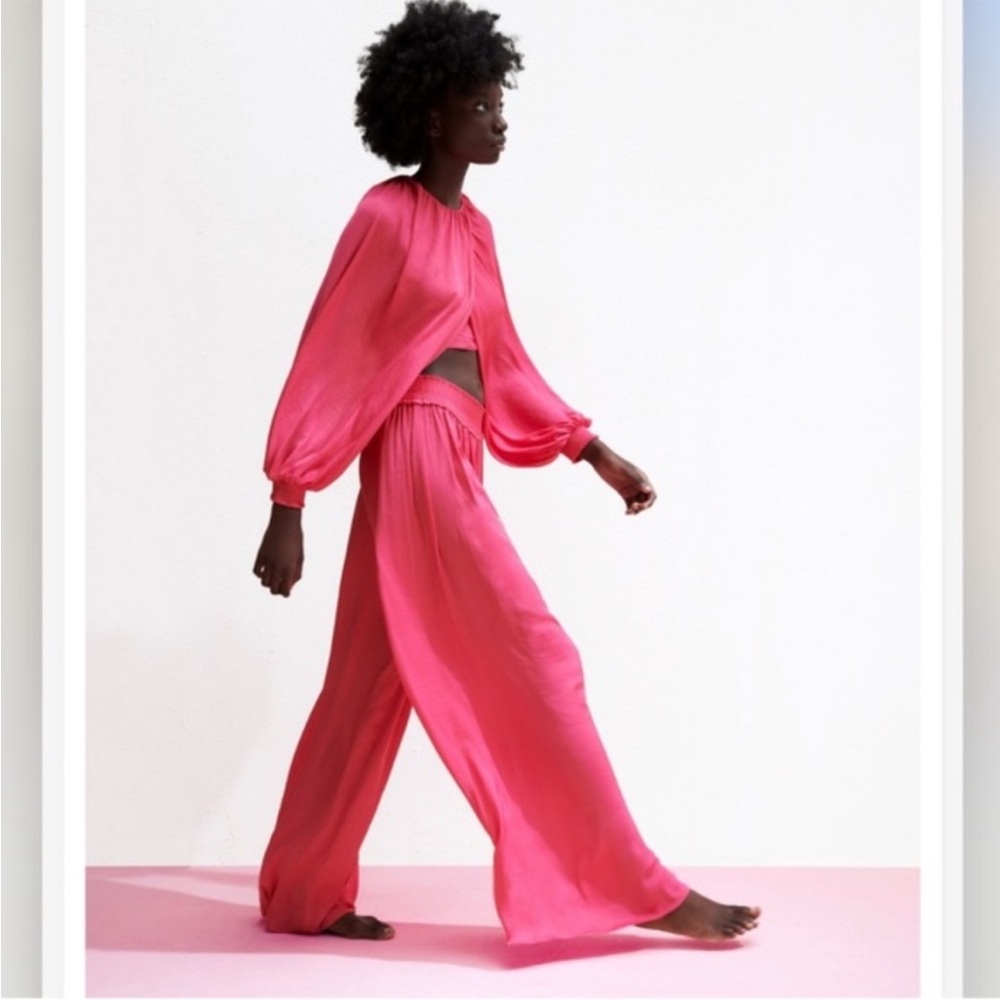 NEW ZARA HOT PINK PALAZZO PANTS AND TOP SET, XS, S